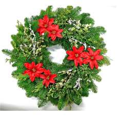 Fresh Holiday Poinsettia Noble Fir Wreath